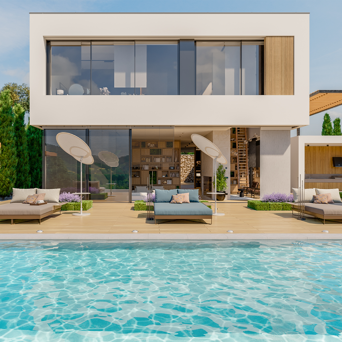 Tamamlanmış modern konut projesi, yeni cephe tasarımıyla